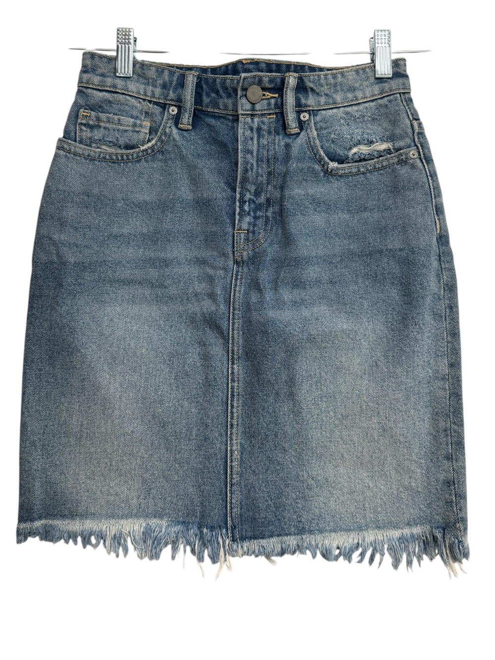 All Saints Distressed Blue Denim Mini Skirt